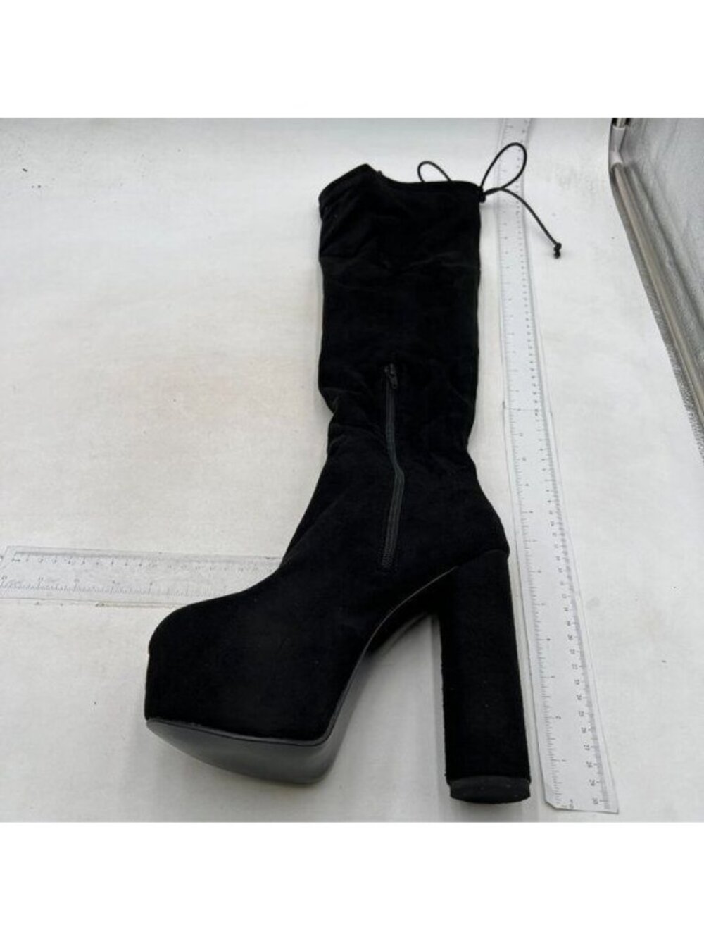Women's Platform Lace Up Side Zipper Over the Knee High Boots Black Winter Boots